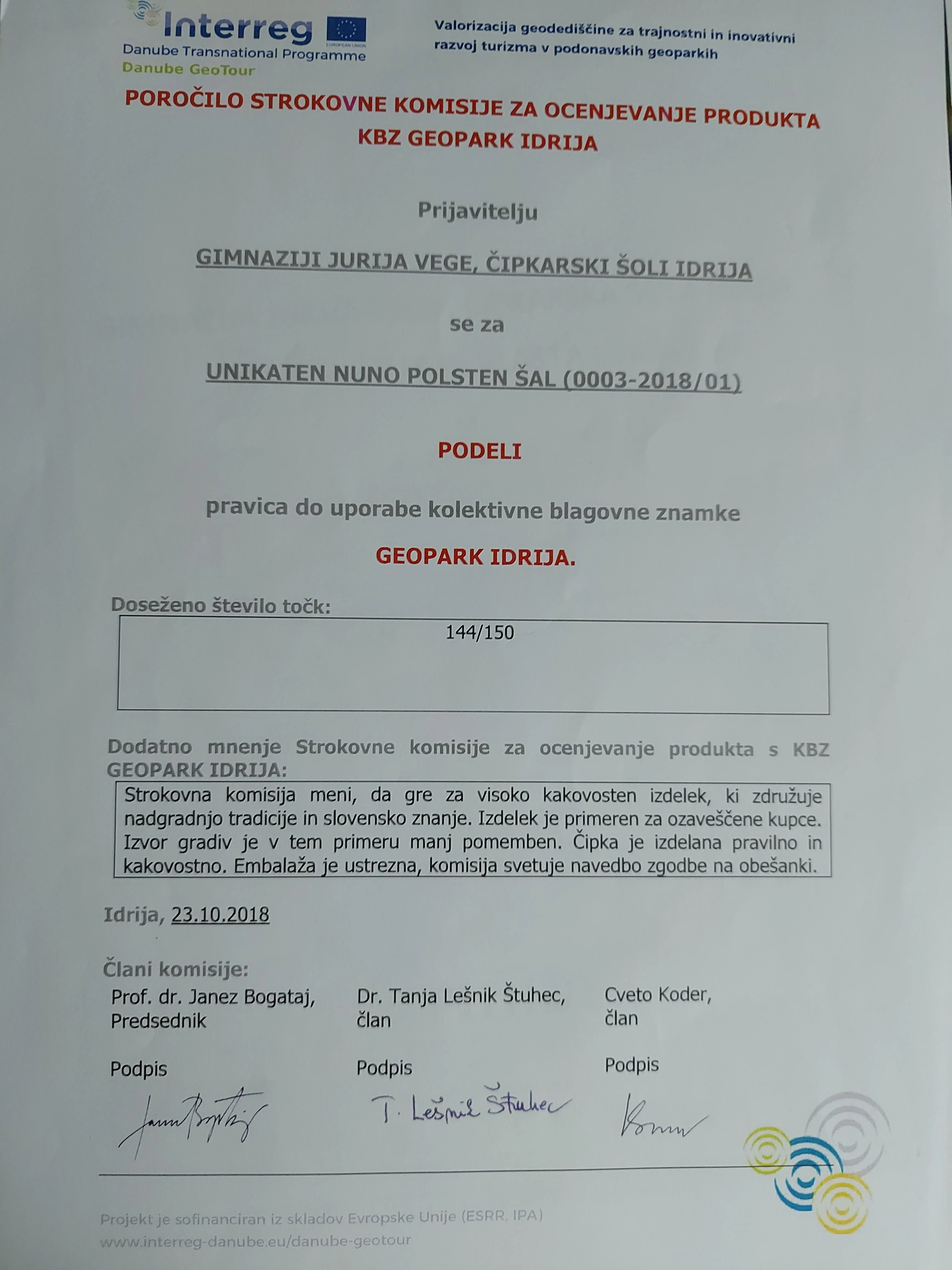 Pravica do uporabe kolektivne blagovne znamke Geoparka Idrija